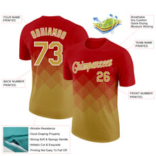 Load image into Gallery viewer, Custom Red Old Gold-White 3D Pattern Design Gradient Square Shapes Performance T-Shirt