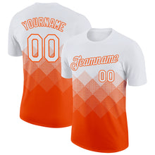 Load image into Gallery viewer, Custom White Orange 3D Pattern Design Gradient Square Shapes Performance T-Shirt