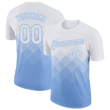 Load image into Gallery viewer, Custom White Light Blue 3D Pattern Design Gradient Square Shapes Performance T-Shirt