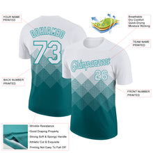 Load image into Gallery viewer, Custom White Teal 3D Pattern Design Gradient Square Shapes Performance T-Shirt
