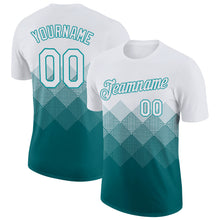 Load image into Gallery viewer, Custom White Teal 3D Pattern Design Gradient Square Shapes Performance T-Shirt