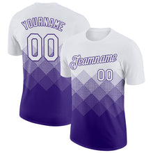 Load image into Gallery viewer, Custom White Purple 3D Pattern Design Gradient Square Shapes Performance T-Shirt
