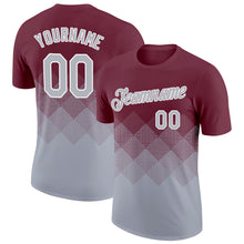 Load image into Gallery viewer, Custom Burgundy Gray-White 3D Pattern Design Gradient Square Shapes Performance T-Shirt