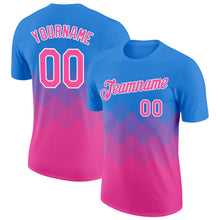 Загрузить изображение в средство просмотра галереи, Custom Powder Blue Pink-White 3D Pattern Design Gradient Square Shapes Performance T-Shirt