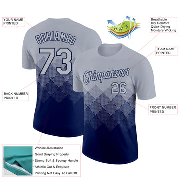 Custom Gray Navy 3D Pattern Design Gradient Square Shapes Performance T-Shirt