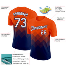 Загрузить изображение в средство просмотра галереи, Custom Orange White-Navy 3D Pattern Design Gradient Square Shapes Performance T-Shirt