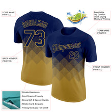 Load image into Gallery viewer, Custom Navy Old Gold 3D Pattern Design Gradient Square Shapes Performance T-Shirt