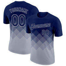 Load image into Gallery viewer, Custom Navy Gray 3D Pattern Design Gradient Square Shapes Performance T-Shirt