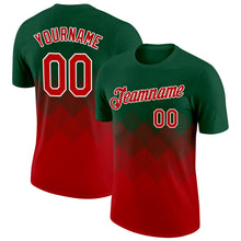 Load image into Gallery viewer, Custom Green Red-White 3D Pattern Design Gradient Square Shapes Performance T-Shirt