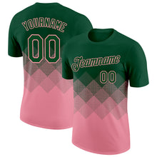 Load image into Gallery viewer, Custom Green Medium Pink 3D Pattern Design Gradient Square Shapes Performance T-Shirt