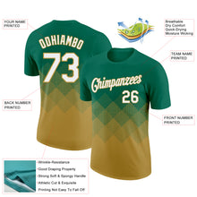 Загрузить изображение в средство просмотра галереи, Custom Kelly Green White-Old Gold 3D Pattern Design Gradient Square Shapes Performance T-Shirt
