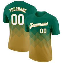 Загрузить изображение в средство просмотра галереи, Custom Kelly Green White-Old Gold 3D Pattern Design Gradient Square Shapes Performance T-Shirt