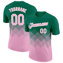 Загрузить изображение в средство просмотра галереи, Custom Kelly Green Light Pink-White 3D Pattern Design Gradient Square Shapes Performance T-Shirt