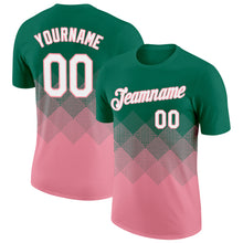 Загрузить изображение в средство просмотра галереи, Custom Kelly Green White-Medium Pink 3D Pattern Design Gradient Square Shapes Performance T-Shirt