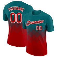 Charger l'image dans la galerie, Custom Teal Red-White 3D Pattern Design Gradient Square Shapes Performance T-Shirt