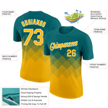 Charger l'image dans la galerie, Custom Teal Gold-White 3D Pattern Design Gradient Square Shapes Performance T-Shirt