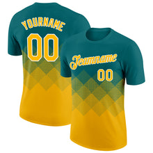 Charger l'image dans la galerie, Custom Teal Gold-White 3D Pattern Design Gradient Square Shapes Performance T-Shirt