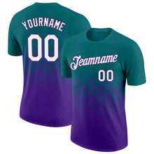 Загрузить изображение в средство просмотра галереи, Custom Teal White-Purple 3D Pattern Design Gradient Square Shapes Performance T-Shirt