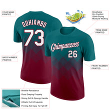 Charger l'image dans la galerie, Custom Teal White-Crimson 3D Pattern Design Gradient Square Shapes Performance T-Shirt