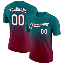 Charger l'image dans la galerie, Custom Teal White-Crimson 3D Pattern Design Gradient Square Shapes Performance T-Shirt