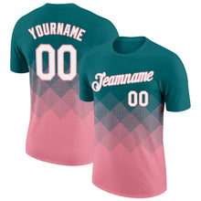 Charger l'image dans la galerie, Custom Teal White-Medium Pink 3D Pattern Design Gradient Square Shapes Performance T-Shirt