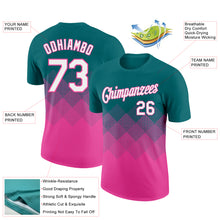 Загрузить изображение в средство просмотра галереи, Custom Teal White-Pink 3D Pattern Design Gradient Square Shapes Performance T-Shirt