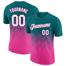 Загрузить изображение в средство просмотра галереи, Custom Teal White-Pink 3D Pattern Design Gradient Square Shapes Performance T-Shirt