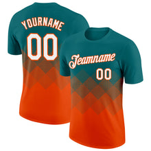 Загрузить изображение в средство просмотра галереи, Custom Teal White-Orange 3D Pattern Design Gradient Square Shapes Performance T-Shirt