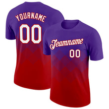 Load image into Gallery viewer, Custom Purple White-Red 3D Pattern Design Gradient Square Shapes Performance T-Shirt