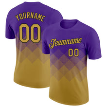 Load image into Gallery viewer, Custom Purple Old Gold-Black 3D Pattern Design Gradient Square Shapes Performance T-Shirt