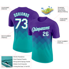 Load image into Gallery viewer, Custom Purple White-Aqua 3D Pattern Design Gradient Square Shapes Performance T-Shirt