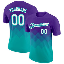 Load image into Gallery viewer, Custom Purple White-Aqua 3D Pattern Design Gradient Square Shapes Performance T-Shirt