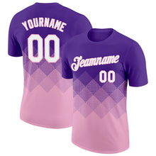 Load image into Gallery viewer, Custom Purple White-Light Pink 3D Pattern Design Gradient Square Shapes Performance T-Shirt