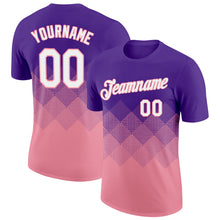 Load image into Gallery viewer, Custom Purple White-Medium Pink 3D Pattern Design Gradient Square Shapes Performance T-Shirt