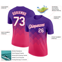 Load image into Gallery viewer, Custom Purple White-Neon Pink 3D Pattern Design Gradient Square Shapes Performance T-Shirt