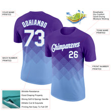 Load image into Gallery viewer, Custom Purple White-Light Blue 3D Pattern Design Gradient Square Shapes Performance T-Shirt