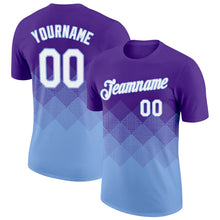 Load image into Gallery viewer, Custom Purple White-Light Blue 3D Pattern Design Gradient Square Shapes Performance T-Shirt
