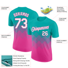 Загрузить изображение в средство просмотра галереи, Custom Aqua White-Pink 3D Pattern Design Gradient Square Shapes Performance T-Shirt