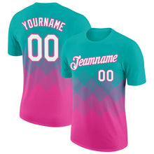 Загрузить изображение в средство просмотра галереи, Custom Aqua White-Pink 3D Pattern Design Gradient Square Shapes Performance T-Shirt
