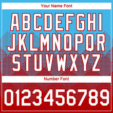 Load image into Gallery viewer, Custom Sky Blue White-Red 3D Pattern Design Gradient Square Shapes Performance T-Shirt