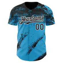 Laden Sie das Bild in den Galerie-Viewer, Custom Black Sky Blue-White 3D Pattern Design Splash Grunge Fragment Authentic Baseball Jersey