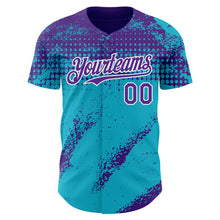 Charger l'image dans la galerie, Custom Purple Lakes Blue-White 3D Pattern Design Splash Grunge Fragment Authentic Baseball Jersey