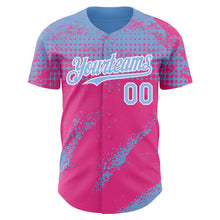 Laden Sie das Bild in den Galerie-Viewer, Custom Light Blue Pink-White 3D Pattern Design Splash Grunge Fragment Authentic Baseball Jersey