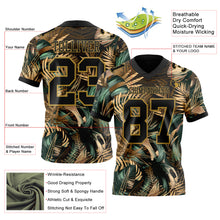 Load image into Gallery viewer, Custom Black Old Gold 3D Pattern Tropical Hawaii Jungle Leaves Authentic Football Jersey
