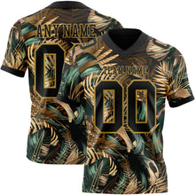 Load image into Gallery viewer, Custom Black Old Gold 3D Pattern Tropical Hawaii Jungle Leaves Authentic Football Jersey