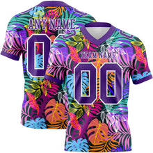 Load image into Gallery viewer, Custom Black Purple-White 3D Pattern Tropical Hawaii Jungle Leaves Authentic Football Jersey
