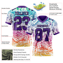 Load image into Gallery viewer, Custom White Purple-Black 3D Pattern Tropical Hawaii Jungle Leaves Authentic Football Jersey