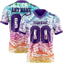 Load image into Gallery viewer, Custom White Purple-Black 3D Pattern Tropical Hawaii Jungle Leaves Authentic Football Jersey