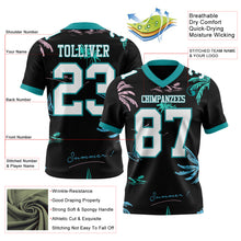 Load image into Gallery viewer, Custom Black White-Teal 3D Pattern Tropical Hawaii Palm Trees Authentic Football Jersey