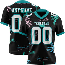 Load image into Gallery viewer, Custom Black White-Teal 3D Pattern Tropical Hawaii Palm Trees Authentic Football Jersey